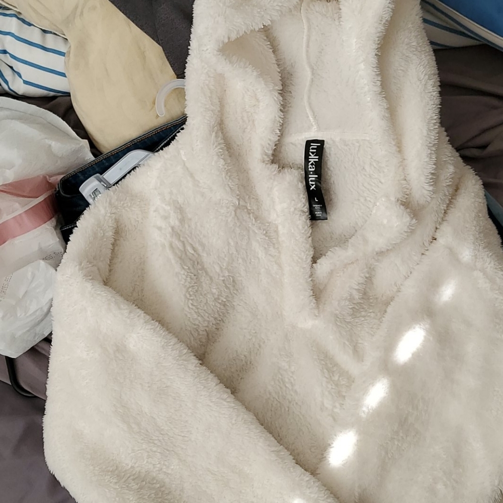 Soft fluffy white hooded sweater